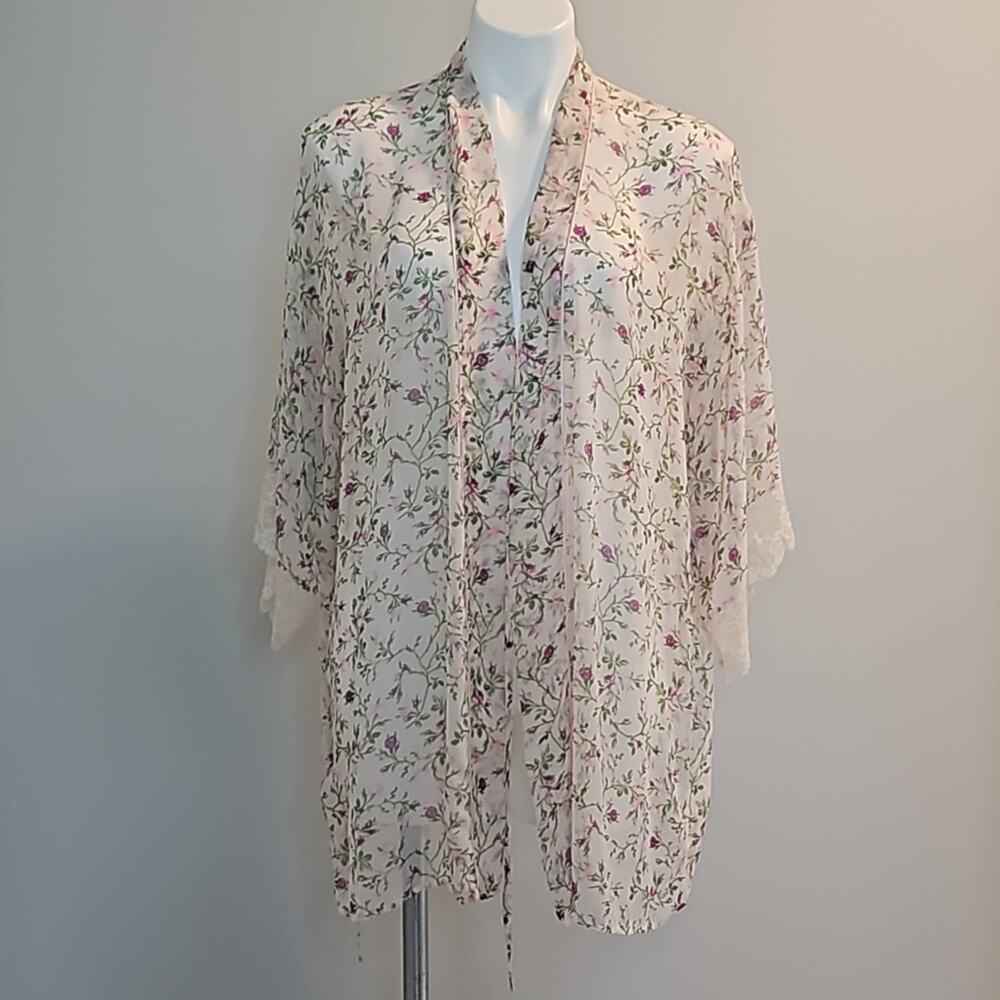 Victoria's Secret Blush Pink Floral Kimono Robe - Sheer Chiffon - One Size